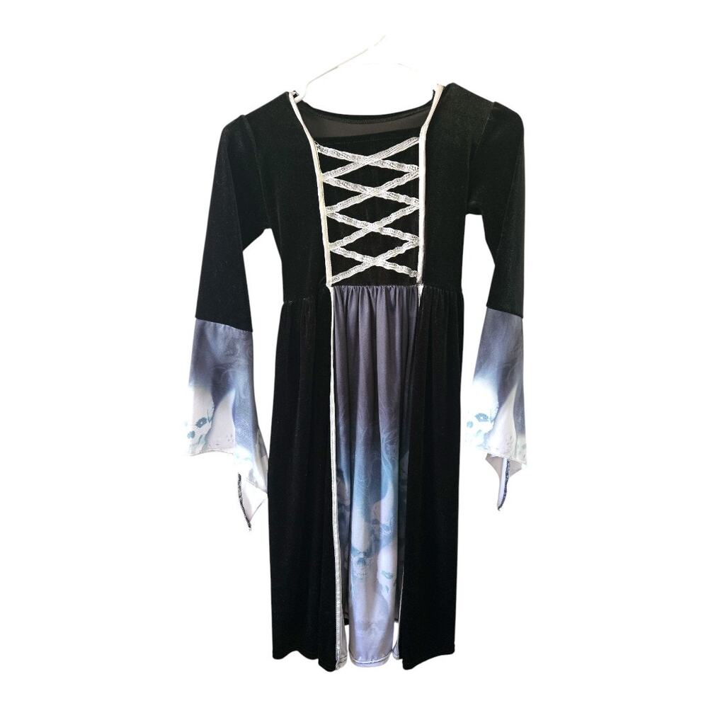 Girls Halloween Hooded Grim Reaper Skull Robe Costume Black Size S/M